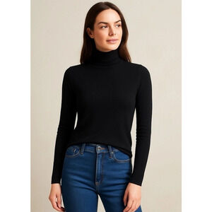 Club Monaco Women L Sweater Julianna Wool Cashmere Turtleneck Fine Knit Black